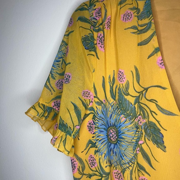 Madewell Sweetgrass Ruffle Sleeve Painted Blooms Yellow Floral Dress - Picture 5 of 8
